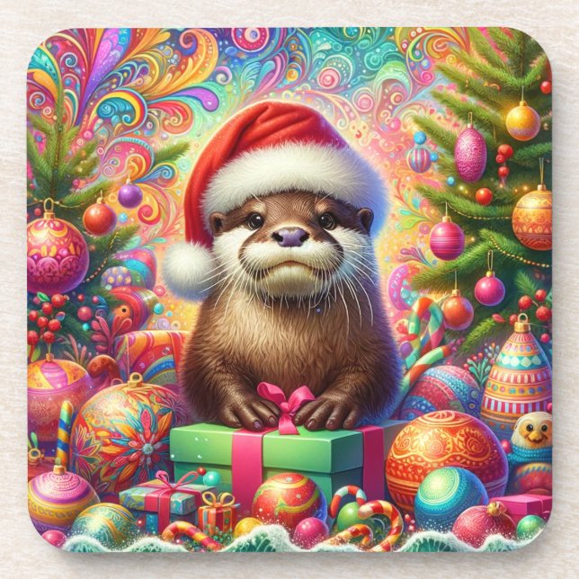 Weihnachts-Otter Getränkeuntersetzer (Vorderseite)