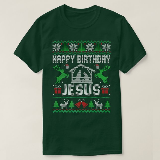 Weihnachts-Outfit glücklich Geburtstag Jesus Feier T-Shirt (Design vorne)