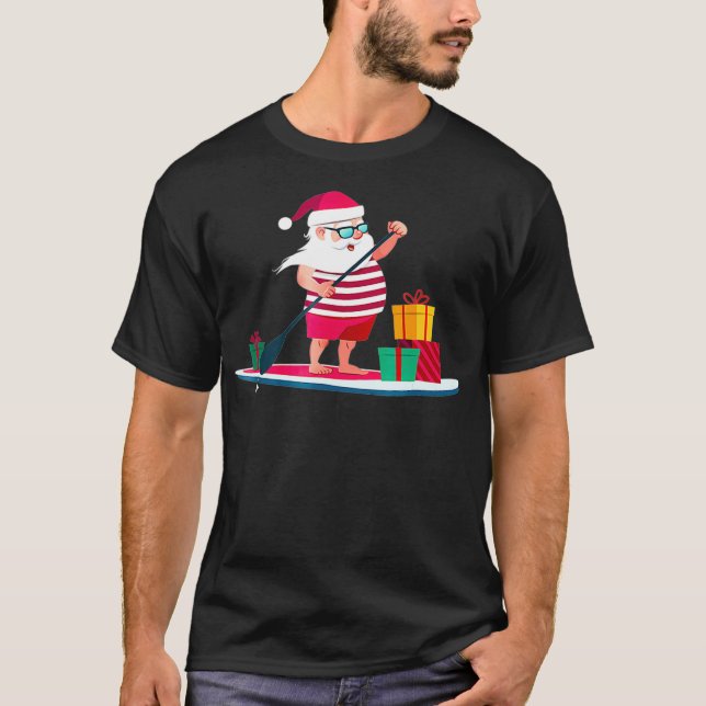 Weihnachts-Padleboarding Santa in Swim Shorts T-Shirt (Vorderseite)