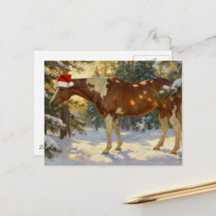 Weihnachts-Paint-Horse-Stute Winterwald Santa-Hut Postkarte