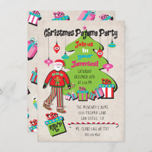 Weihnachts-Pajama-Party mit Weihnachtsmann und Ges Einladung
