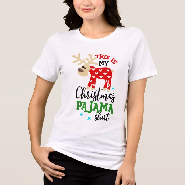 Weihnachts-Pajama-Shirt Niedlich Rentier-Festival Tri-Blend Shirt (Vorderseite)