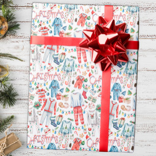 Weihnachts Pajamas Watercolor Wrapping Paper Geschenkpapier