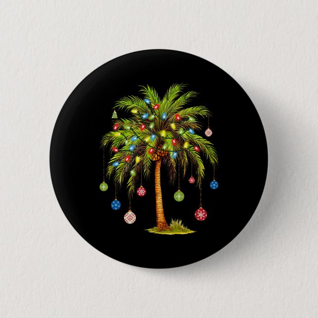 Weihnachts Palm Tree Light Hawaiian Tropical Xmas Button (Vorderseite)