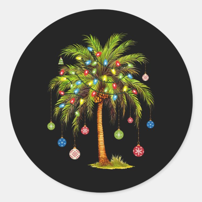 Weihnachts Palm Tree Light Hawaiian Tropical Xmas Runder Aufkleber (Vorderseite)
