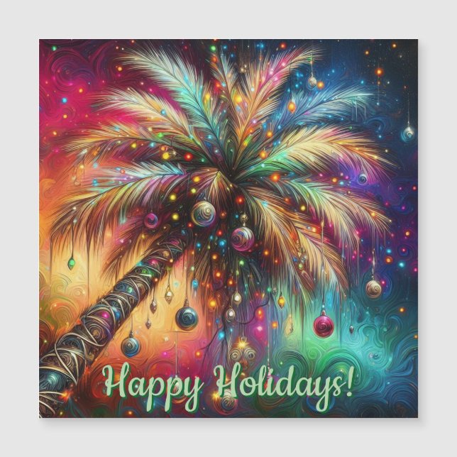 Weihnachts Palm Tree Tropical Beach Magnetkarte (Vorderseite)