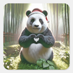 Weihnachts-Panda als Herz Quadratischer Aufkleber