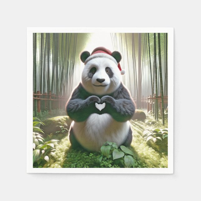 Weihnachts-Panda als Herz Serviette (Vorderseite)