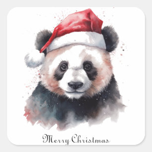 Weihnachts-Panda, anpassbar Quadratischer Aufkleber