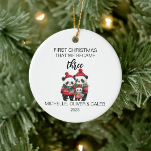 Weihnachts-Panda-Bärenfamilie Keramik Ornament