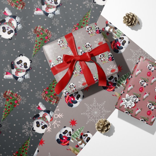 Weihnachts-Panda-Bears Ornamente Weihnachtsmannmüt Geschenkpapier Set (Von Creator hochgeladen)