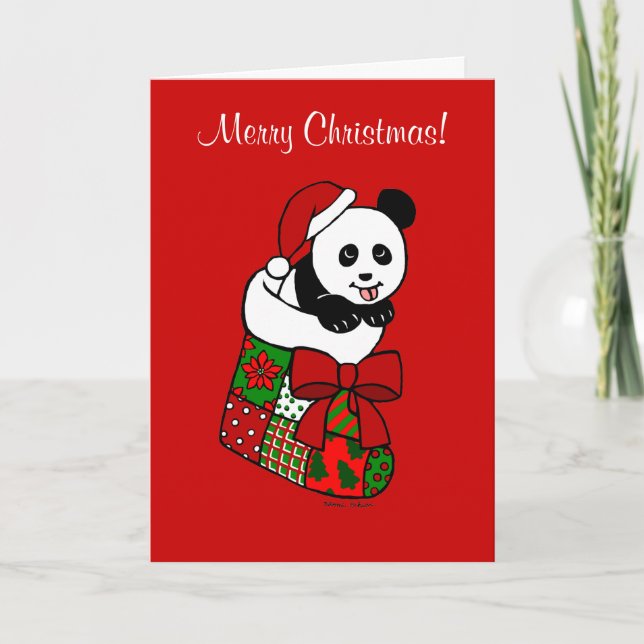 Weihnachts-Panda-Cartoon-Strumpf Feiertagskarte (Vorderseite)