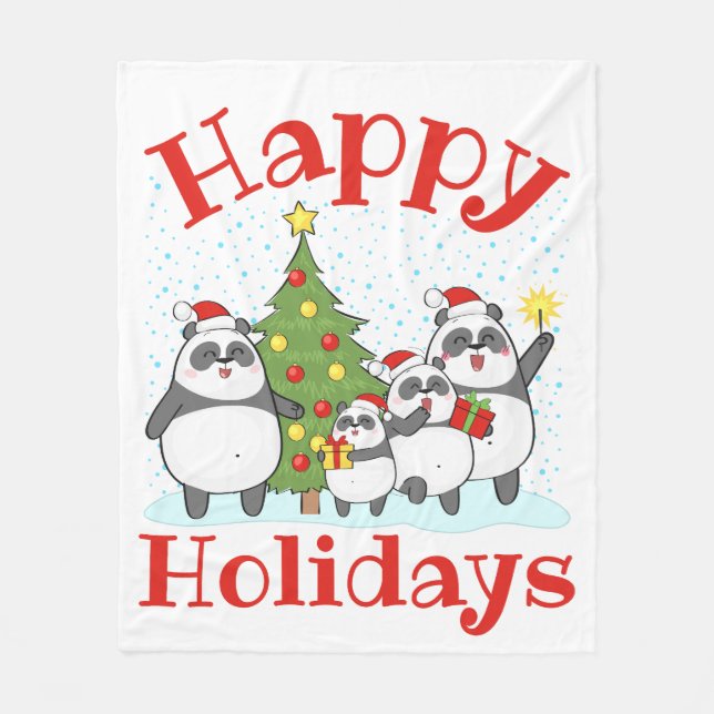 Weihnachts-Panda-Familienurlaub Fleecedecke (Vorderseite)