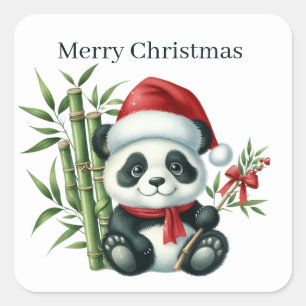 Weihnachts-Panda hinzufügen Text Quadratischer Aufkleber