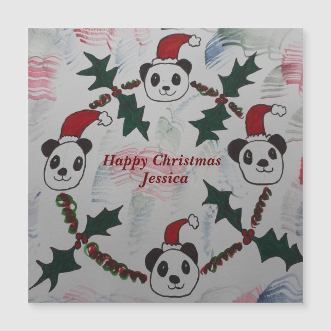 Weihnachts-Panda-Magnetkarte Magnetkarte (Vorderseite)