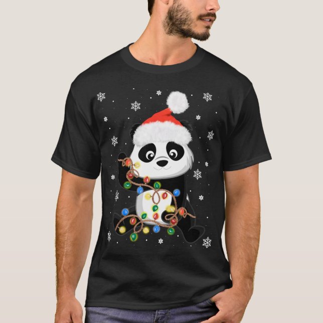 Weihnachts-Panda mit Baumlicht Funny Weihnachten W T-Shirt (Vorderseite)