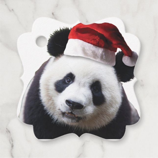 Weihnachts-Panda mit Weihnachtsmannmütze Geschenkanhänger (Vorderseite)