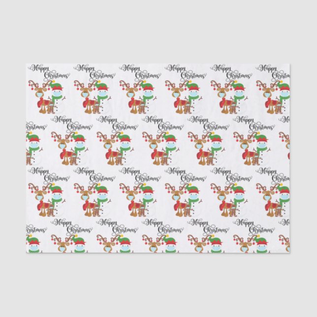 Weihnachts-Papier 2020 Gesichtsmaske Reindeer Schn Seidenpapier (Vorderseite)