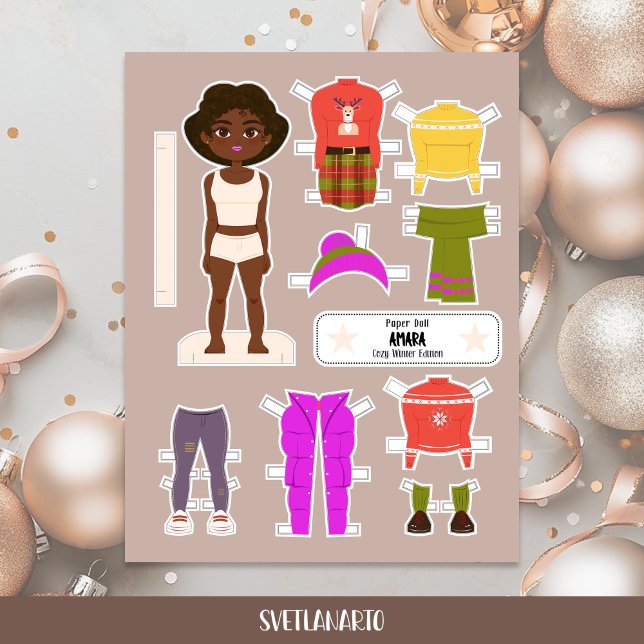 Weihnachts-Papierpuppe Schwarzes Mädchen Winter-Ou (Von Creator hochgeladen)