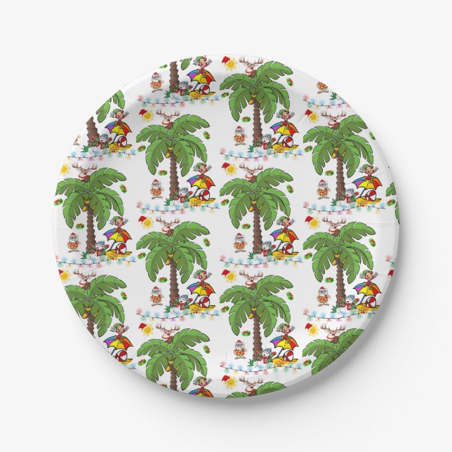 Weihnachts-Papierteller, Santa Claus Beach Bum  Pappteller (Vorderseite)