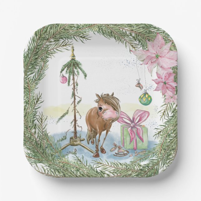 Weihnachts-Pappteller mit süssem Ponybild Pappteller (Vorderseite)