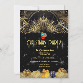 Weihnachts Party Art Deco Gold Schwarz Einladung