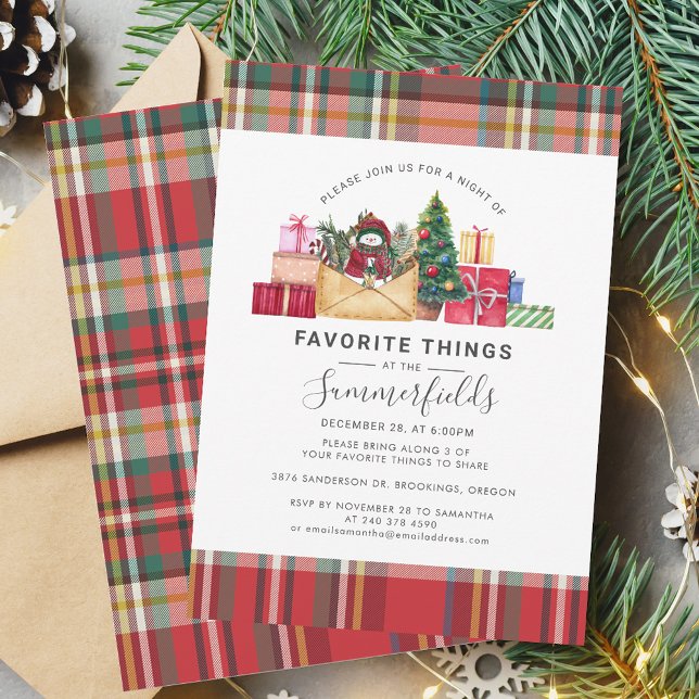 Weihnachts-Party der Familie Lieblingssendungen Einladung (Rustic Plaid Christmas Favorite Things Invitation)