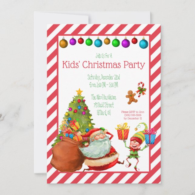 Weihnachts-Party der Kinder, Santa, Elf Party Einladung (Vorderseite)