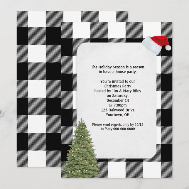 Weihnachts-Party Einladen Büffel kariertes Design Einladung (Vorne/Hinten)