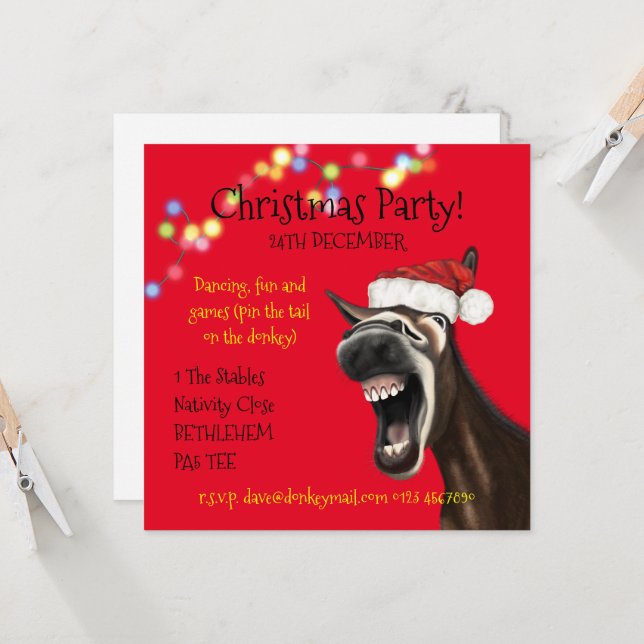 Weihnachts-Party Einladung, Crazy Donkey Einladung (Vorderseite/Rückseite Beispiel)