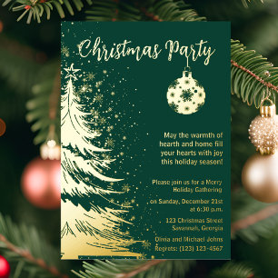 Weihnachts-Party Einladung Grün und Gold