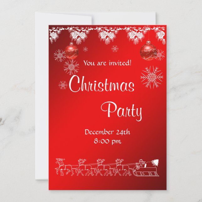 Weihnachts-Party Einladung in Rot (Vorderseite)