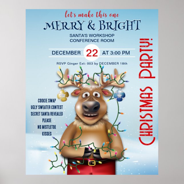 Weihnachts-Party Einladung | Rentier Poster (Vorne)