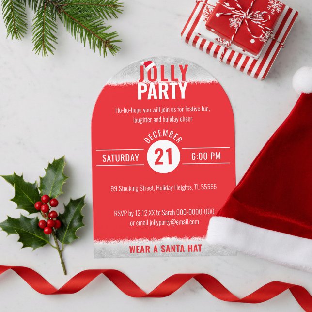 Weihnachts-Party Einladung Rot und Weiß Jolly (Start your holiday party planning with this festive red and white Christmas invitation)