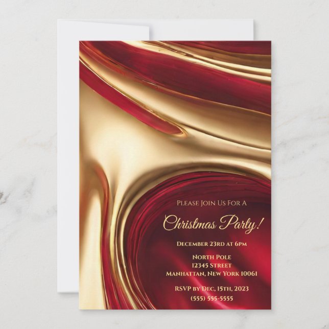 Weihnachts-Party-Elegant Ruby Red and Gold- Einladung (Vorderseite)
