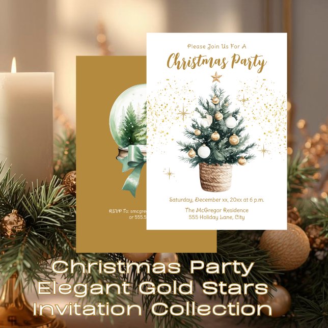 Weihnachts-Party Elegante Goldene Sterne Einladung (Christmas Party Elegant Gold Stars Invitation)