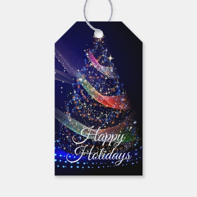 Weihnachts Party farbenfrohe Bäume Navy Blue Rusti Geschenkanhänger (Vorderseite)