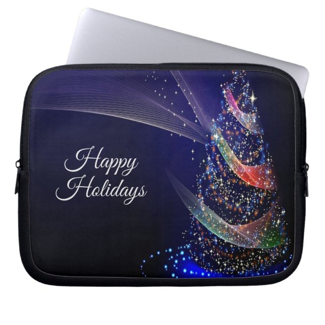 Weihnachts Party farbenfrohe Bäume Navy Blue Rusti Laptopschutzhülle (Vorderseite)