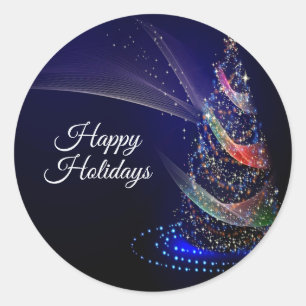 Weihnachts Party farbenfrohe Bäume Navy Blue Rusti Runder Aufkleber