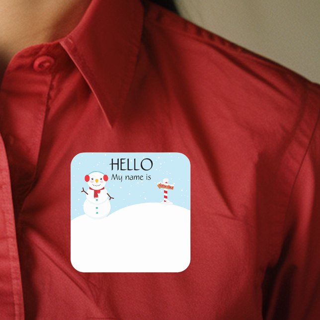 Weihnachts-Party Feiertagname Tag Snow Man Quadratischer Aufkleber (Von Creator hochgeladen)