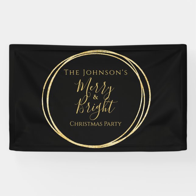 Weihnachts-Party froh und hell Schwarz Gold Banner (Horizontal)