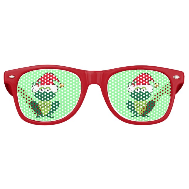 Weihnachts-Party Frosch Santa Green Red Sonnenbrille (Vorderseite)