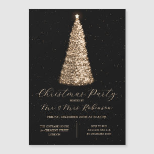 Weihnachts-Party Glam Goldene Tree Sparkle Einladu Magnetkarte