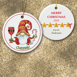 Weihnachts-Party Gnome Cheers Keramik Ornament