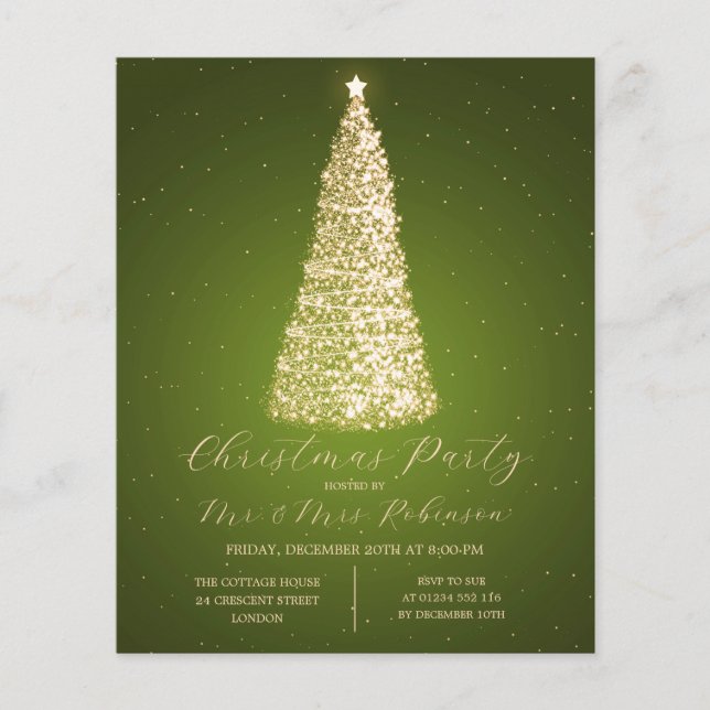 Weihnachts-Party Gold Grüne Bäume Sparkle Einladun Flyer (Vorne)