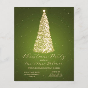 Weihnachts-Party Gold Grüne Bäume Sparkle Einladun Flyer