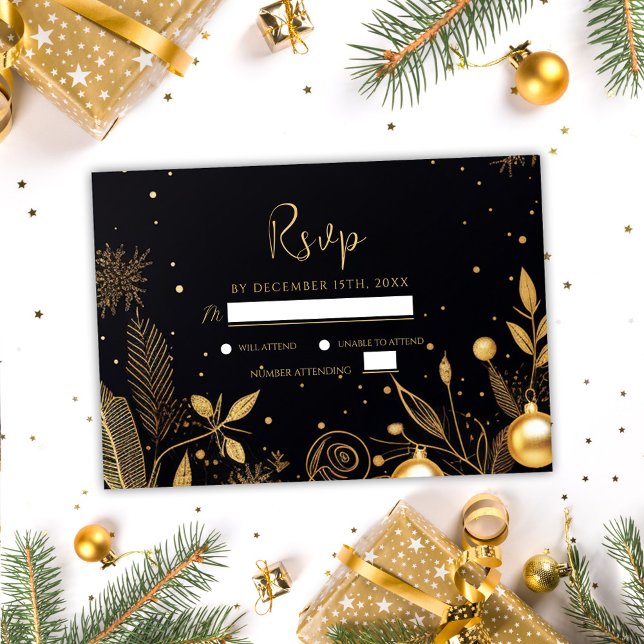 Weihnachts-Party Gold Moderne Feiertage RSVP Karte (Christmas Party Gold Modern Holiday Festive RSVP Card)