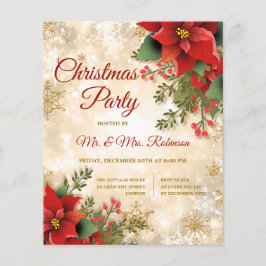Weihnachts-Party Gold Sparkle Rote Poinsettia Flyer