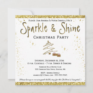 Weihnachts-Party Gold weiße Einladung