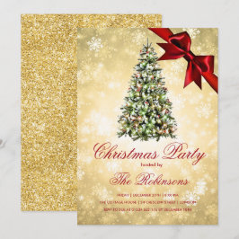 Weihnachts-Party | Gold Xmas Tree Ribbon Glitzer Einladung